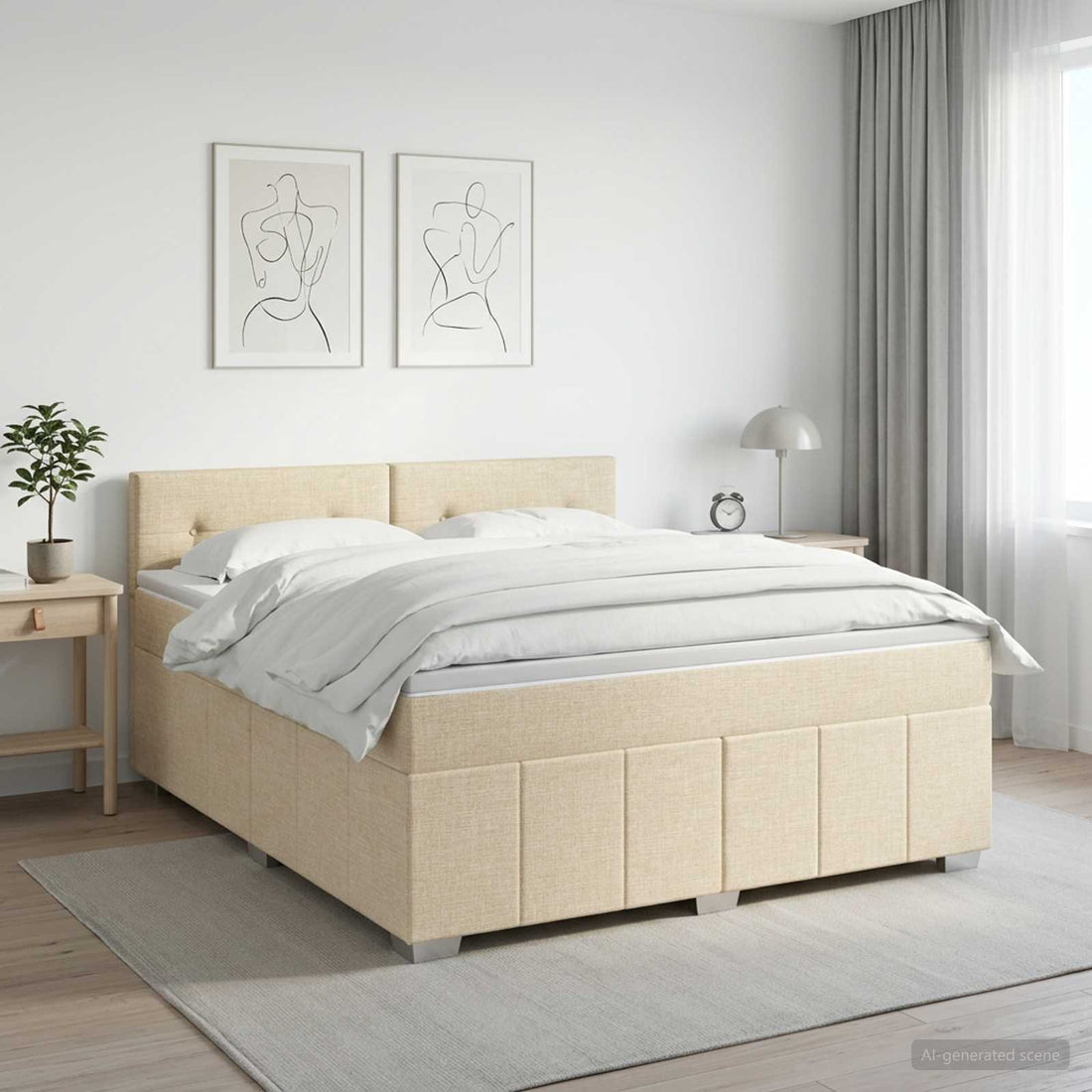 vidaXL Cama box spring con colchón Crema 140 x 200 cm Tela