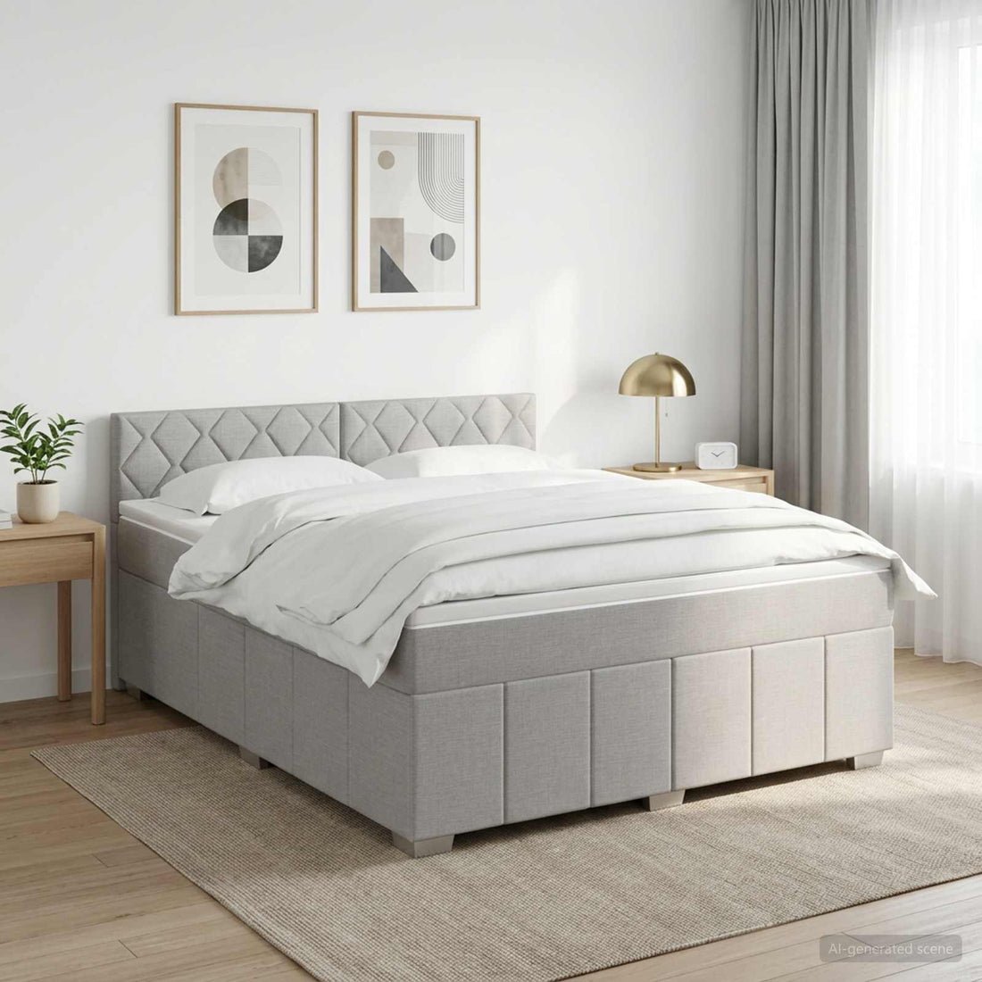 vidaXL Cama box spring con colchón Gris Claro 140 x 190 cm Tela