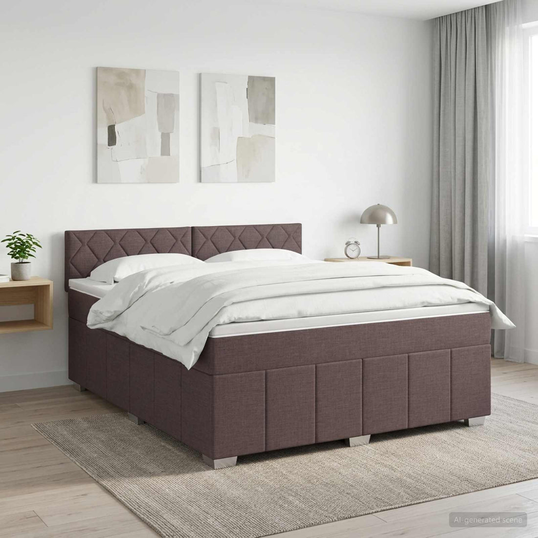 vidaXL Cama box spring con colchón Marrón Oscuro 140 x 200 cm Tela