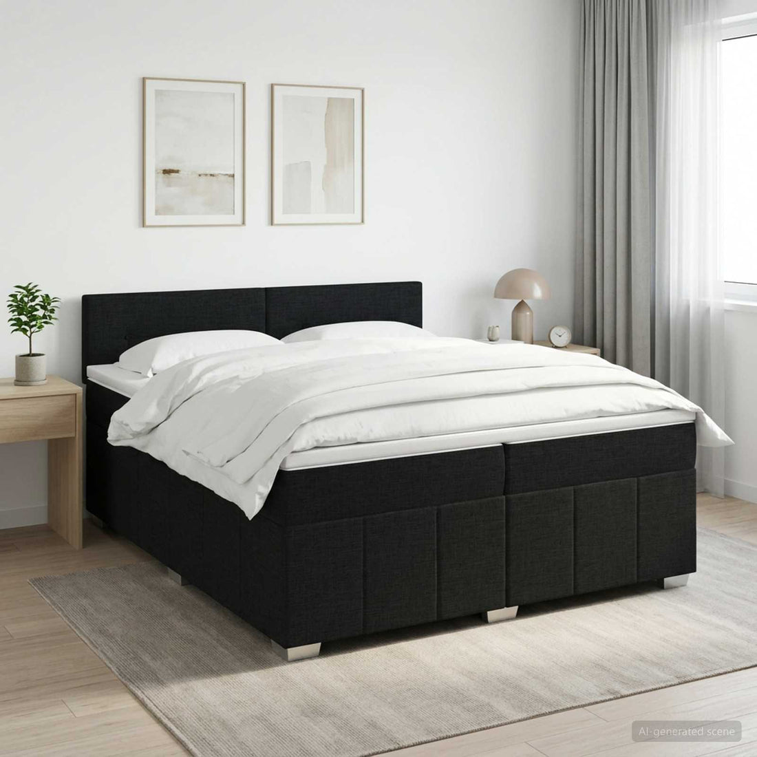 vidaXL Cama box spring con colchón Negro 200 x 200 cm Tela