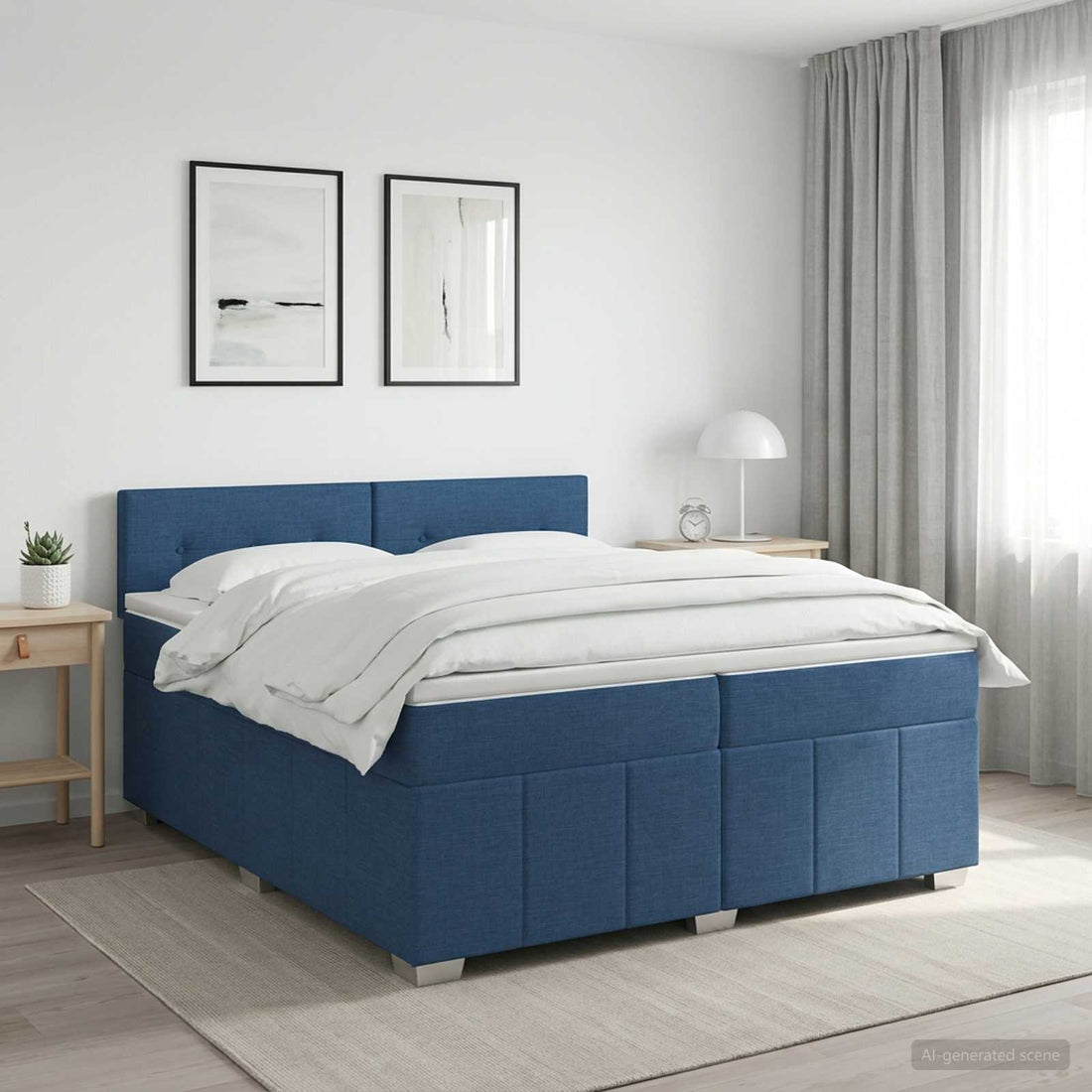 vidaXL Cama box spring con colchón con cabecera Azul 200 x 200 cm Tela