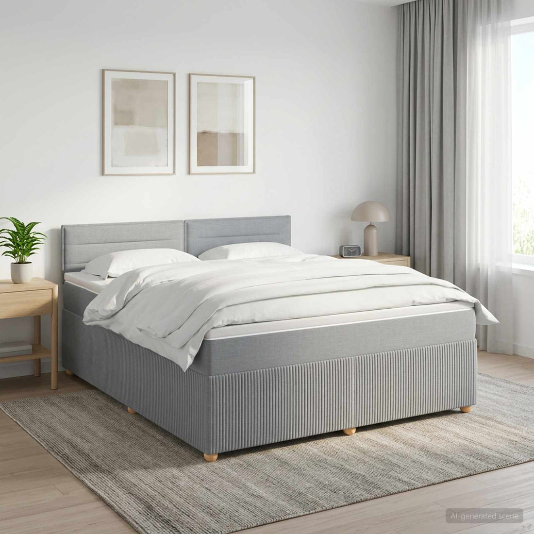 vidaXL Cama box spring con colchón Gris Claro 140 x 200 cm Tela