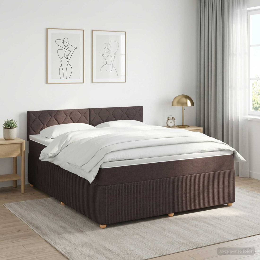 vidaXL Cama box spring con colchón Marrón Oscuro 140 x 190 cm Tela