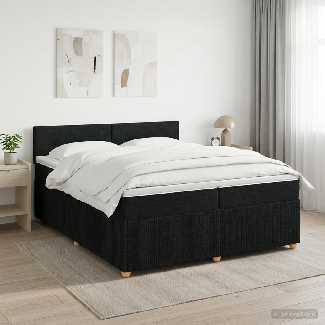 vidaXL Cama box spring con colchón Negro 200 x 200 cm Tela