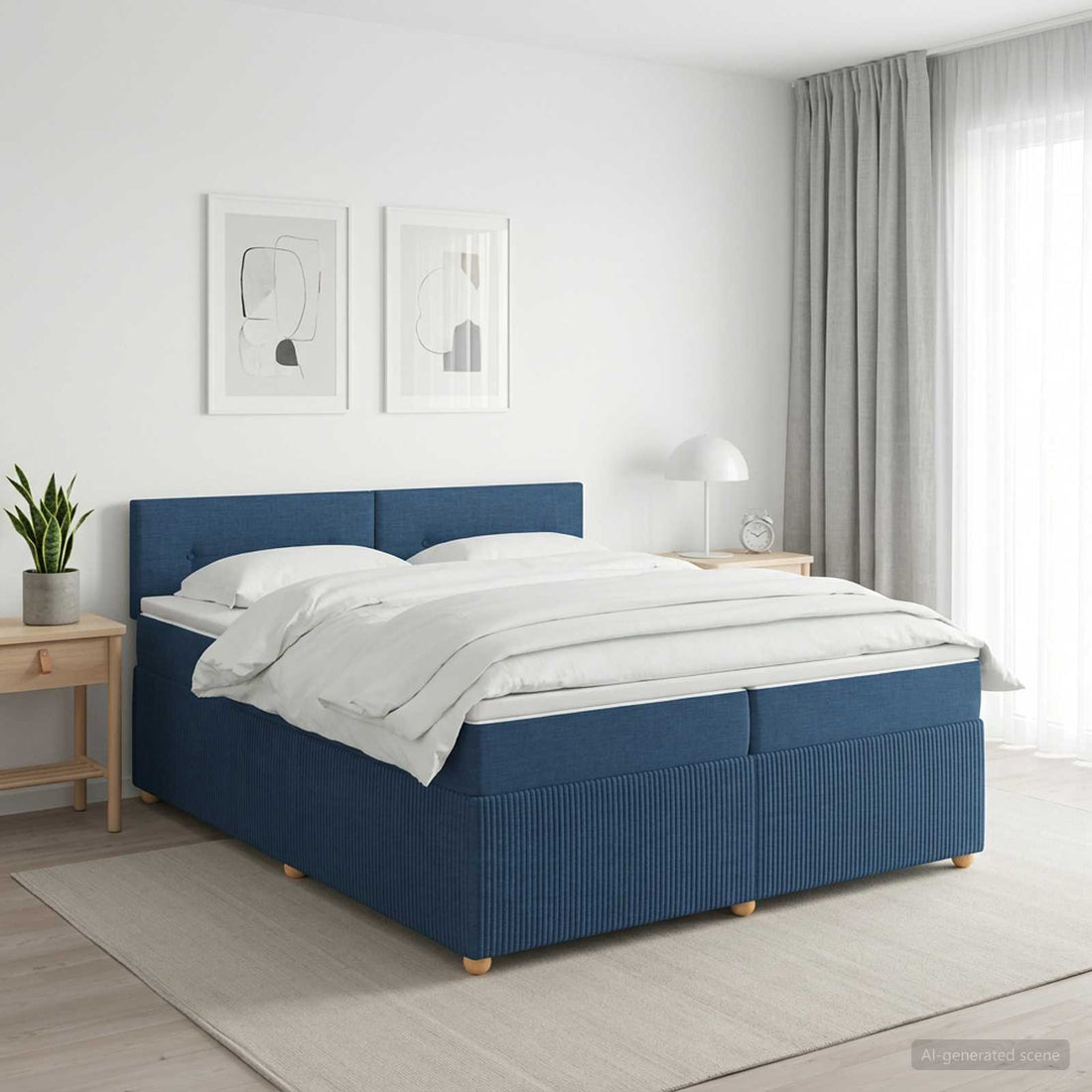 vidaXL Cama box spring con colchón con cabecera Azul 200 x 200 cm Tela