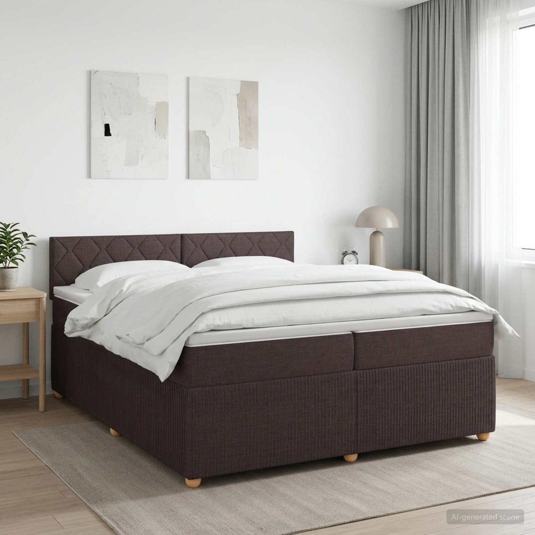 vidaXL Cama box spring con colchón Marrón Oscuro 200 x 200 cm Tela