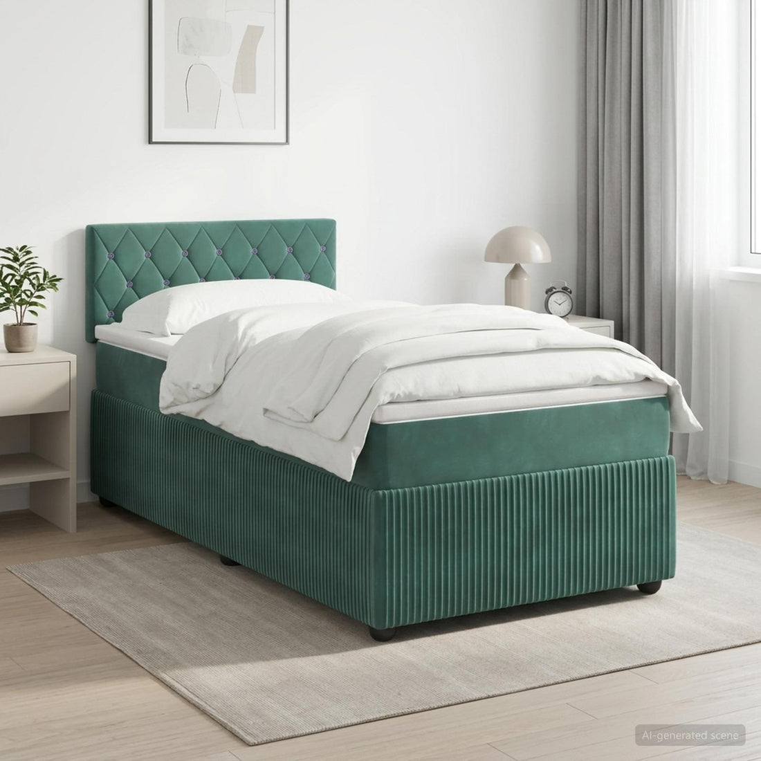 vidaXL Cama box spring con colchón Verde oscuro 90 x 200 cm Terciopelo