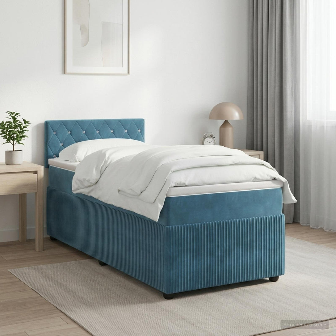 vidaXL Cama box spring con colchón Azul Oscuro 90 x 200 cm Terciopelo