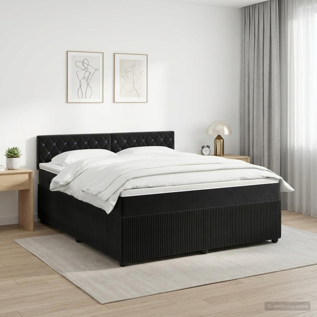 vidaXL Cama box spring con colchón Negro 140 x 190 cm Terciopelo