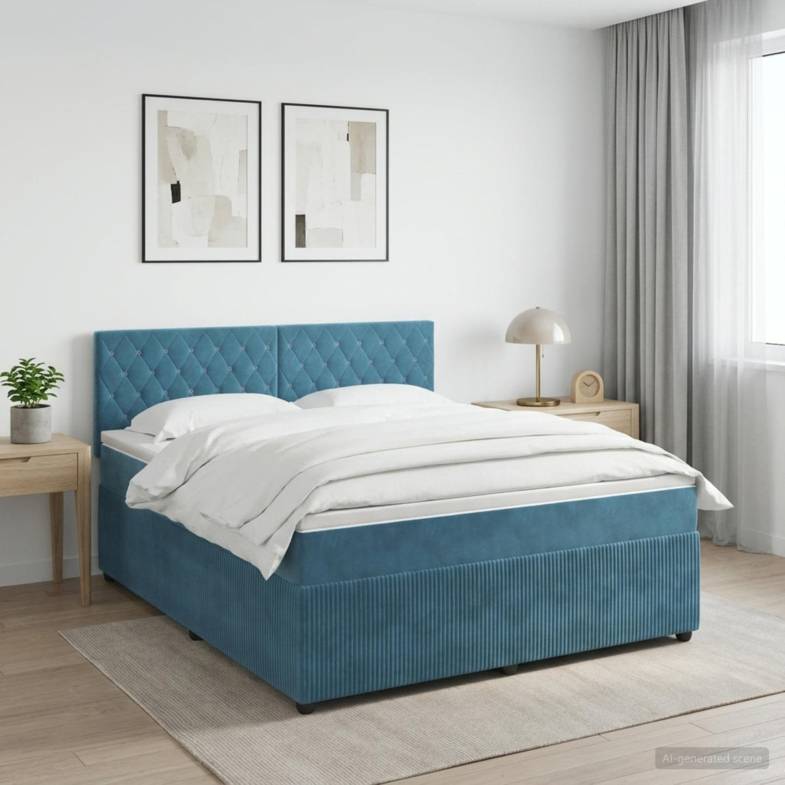 vidaXL Cama box spring con colchón Azul Oscuro 140 x 200 cm Terciopelo