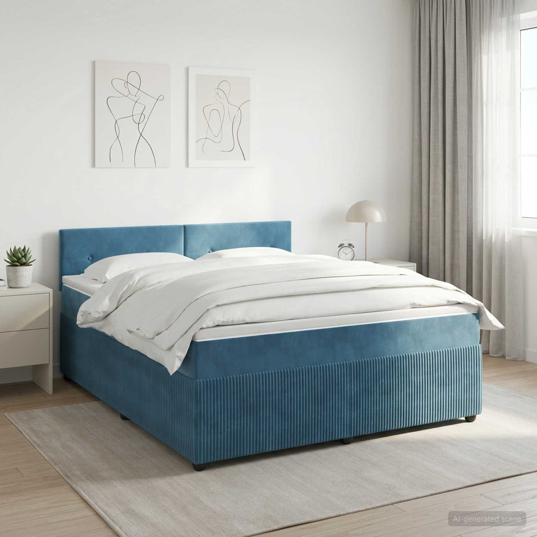 vidaXL Cama box spring con colchón Azul Oscuro 140 x 200 cm Terciopelo