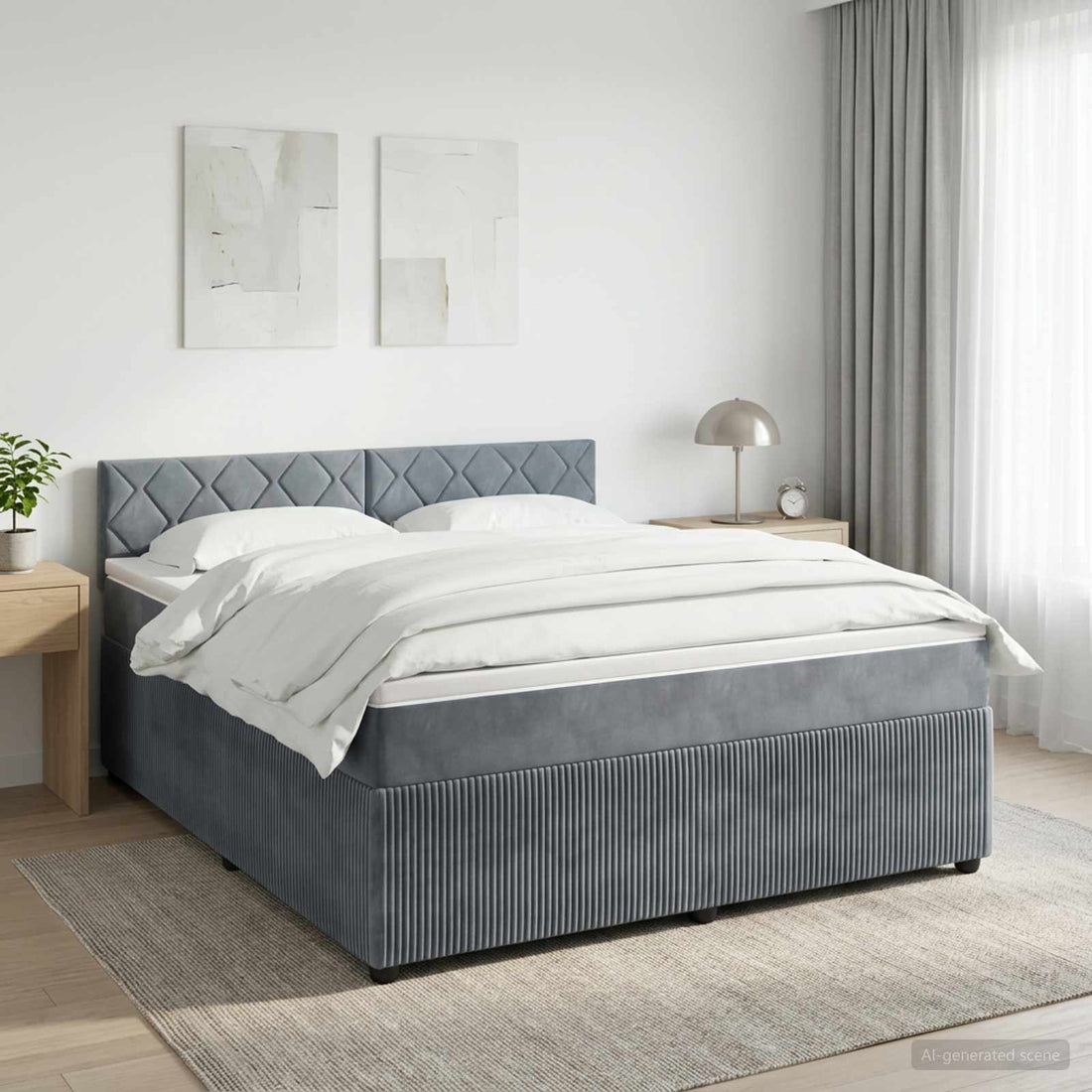 vidaXL Cama box spring con colchón Gris oscuro 160 x 200 cm Terciopelo
