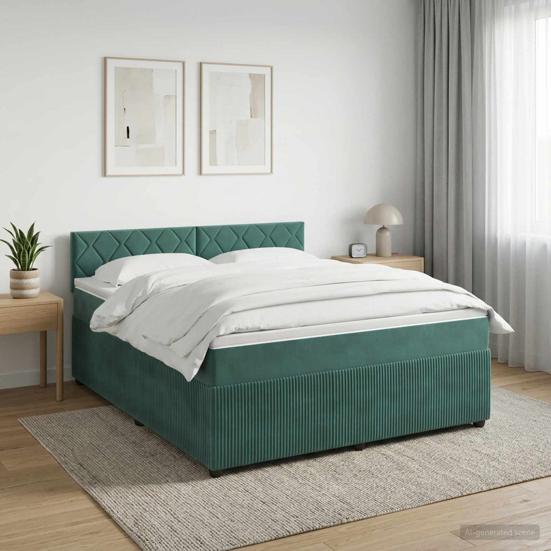 vidaXL Cama box spring con colchón Verde oscuro 160 x 200 cm