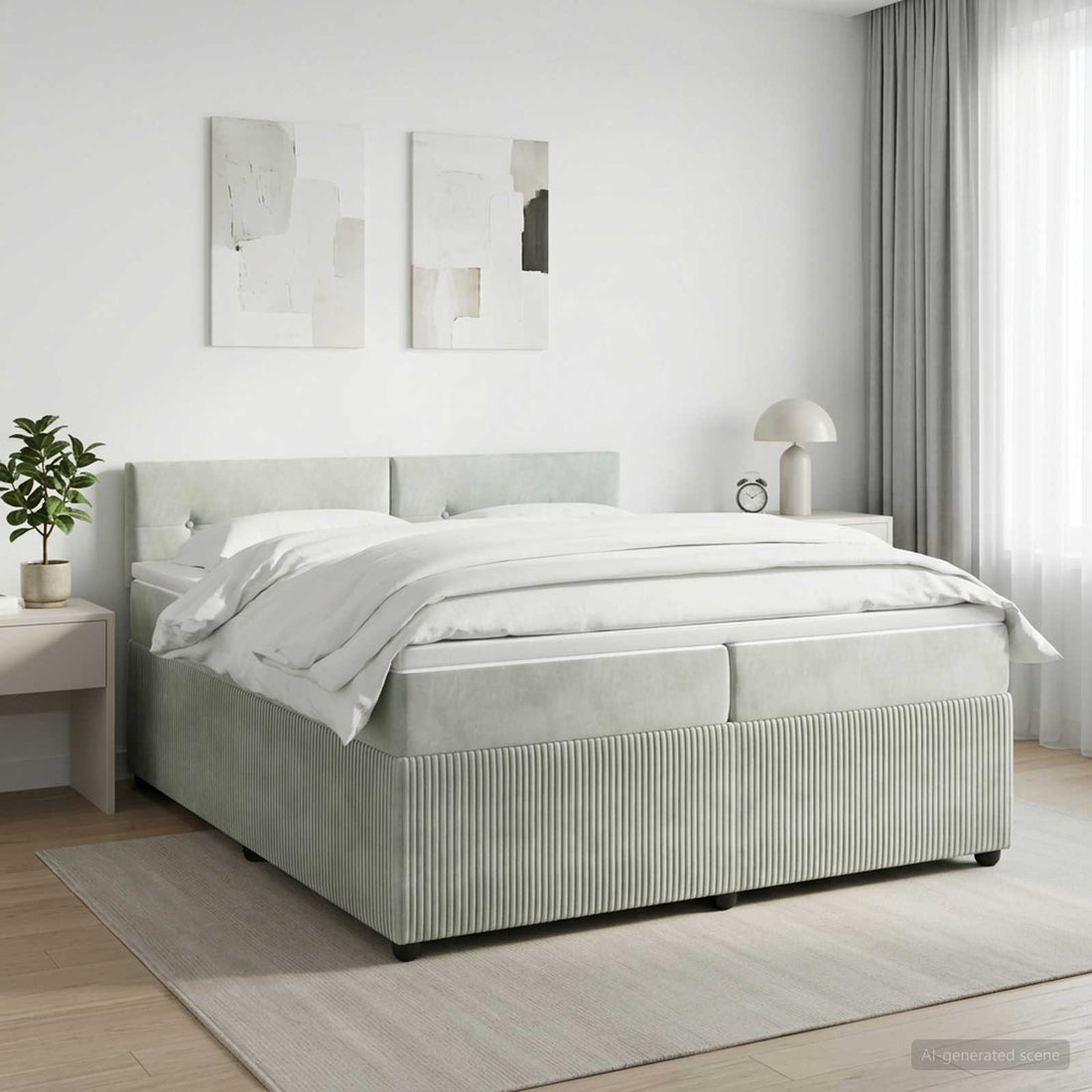 vidaXL Cama box spring con colchón Gris Claro 200 x 200 cm Terciopelo