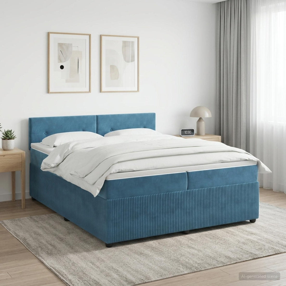 vidaXL Cama box spring con colchón Azul Oscuro 200 x 200 cm Terciopelo