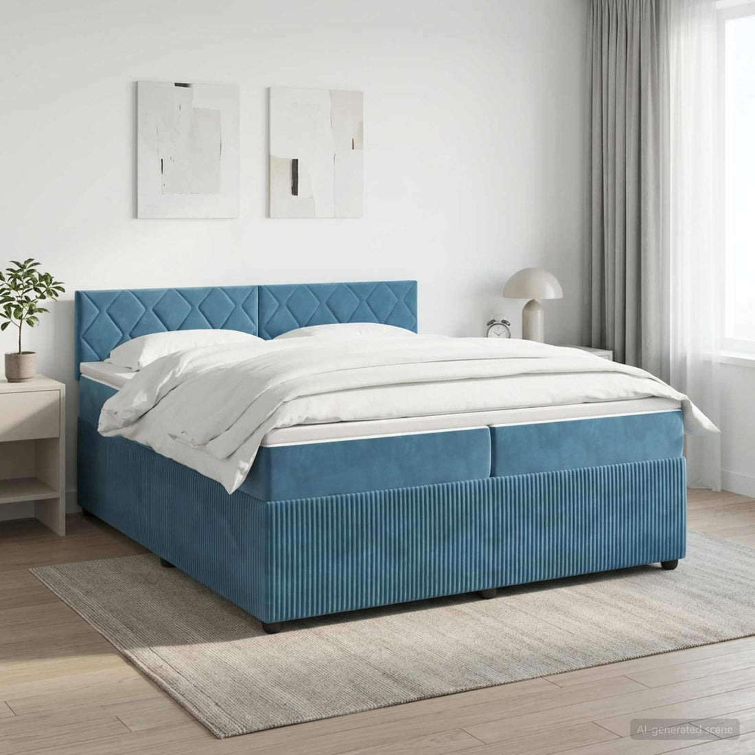 vidaXL Cama box spring con colchón Azul Oscuro 200 x 200 cm Terciopelo