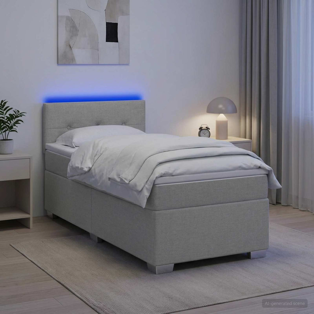 vidaXL Cama con Base Tapizada, Colchón y Luz LED Gris Claro Tela