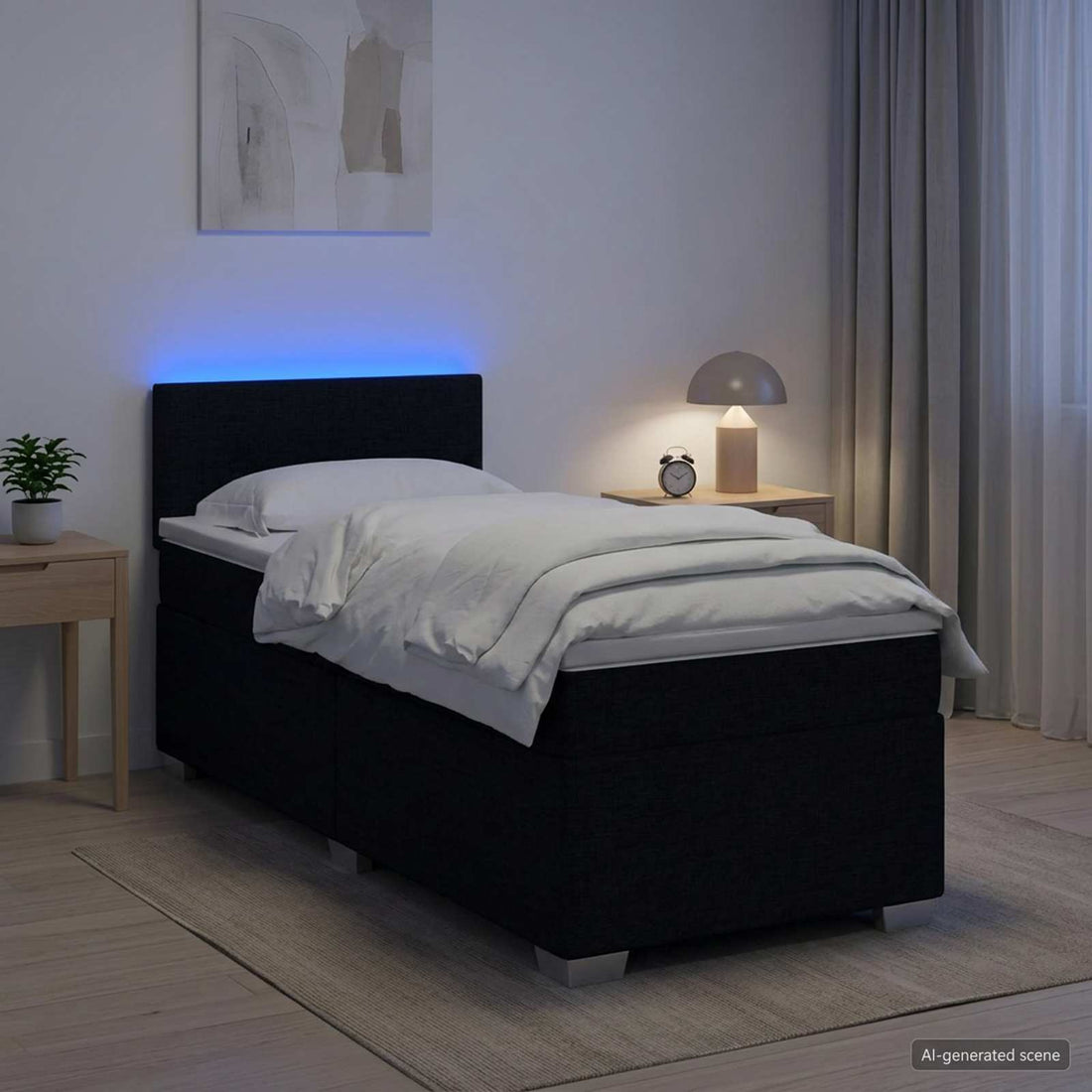 vidaXL Cama con Base Tapizada, Colchón y Luz LED Negro 90 x 200 cm