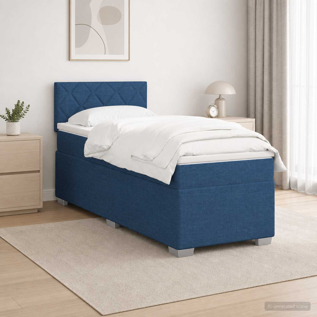 vidaXL Cama con Base Tapizada, Colchón y Luz LED Azul 90 x 190 cm Tela