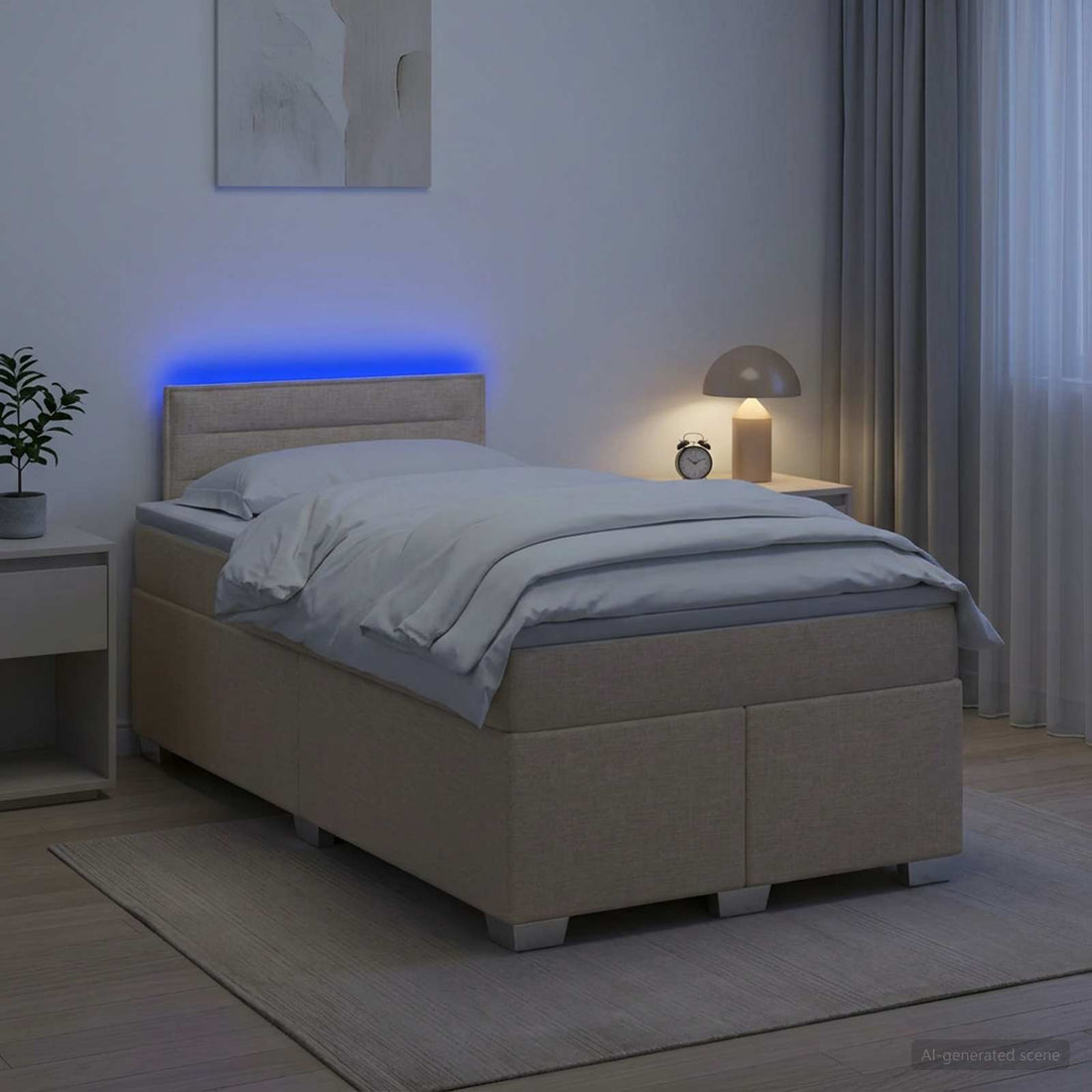 vidaXL Cama con Base Tapizada, Colchón y Luz LED Crema 120 x 190 cm