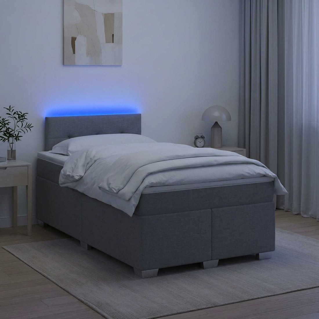 vidaXL Cama con Base Tapizada, Colchón y Luz LED Gris Claro Tela