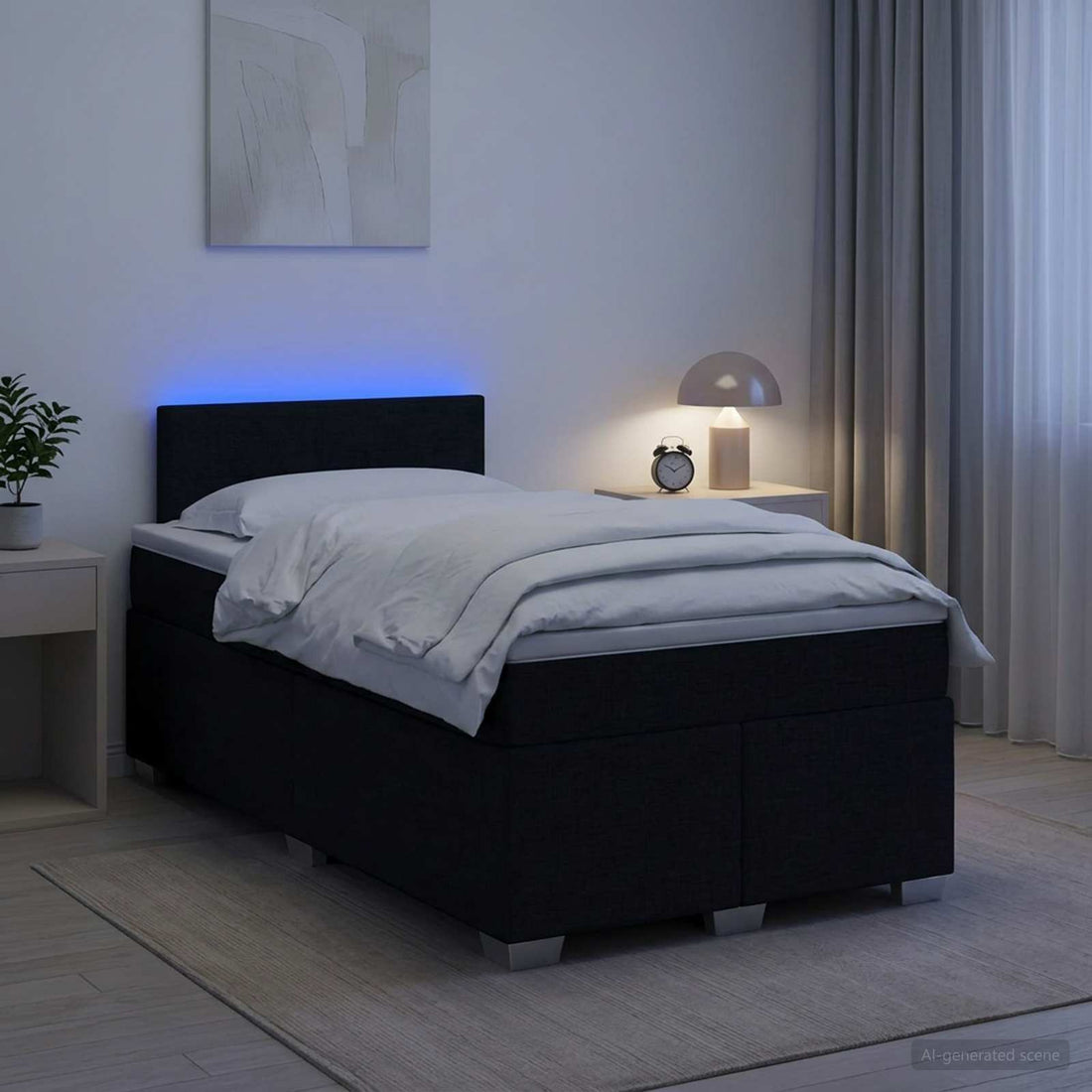 vidaXL Cama con Base Tapizada, Colchón y Luz LED Negro 120 x 200 cm