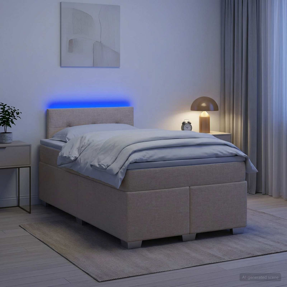 vidaXL Cama con Base Tapizada, Colchón y Luz LED Crema 120 x 200 cm