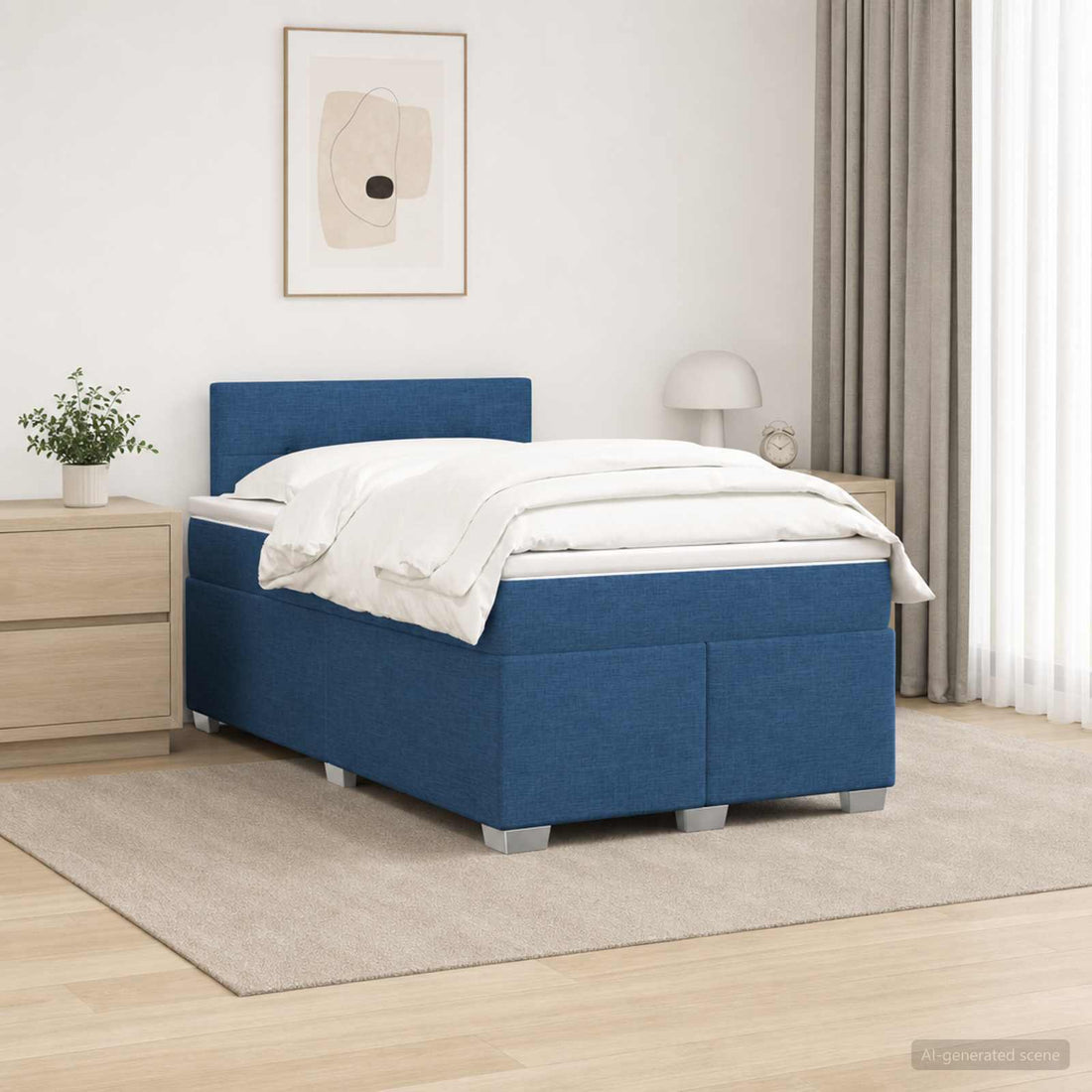 vidaXL Cama con Base Tapizada, Colchón y Luz LED Azul 120 x 190 cm