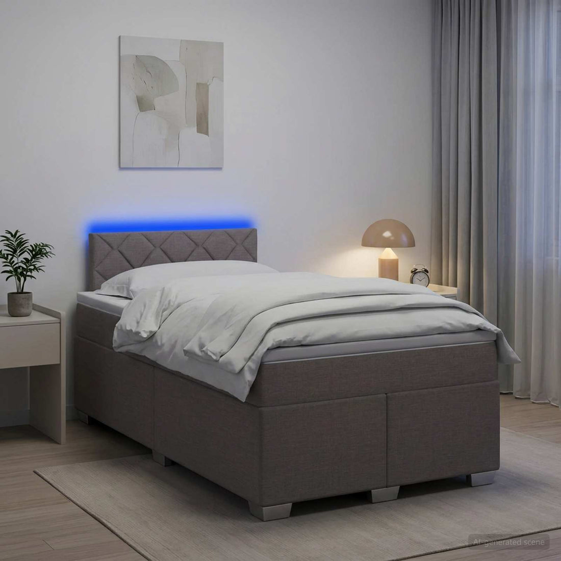 vidaXL Cama con Base Tapizada, Colchón y Luz LED Topo 120 x 190 cm