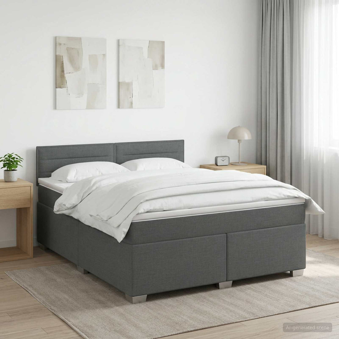 vidaXL Cama con Base Tapizada, Colchón y Luz LED Gris oscuro Tela