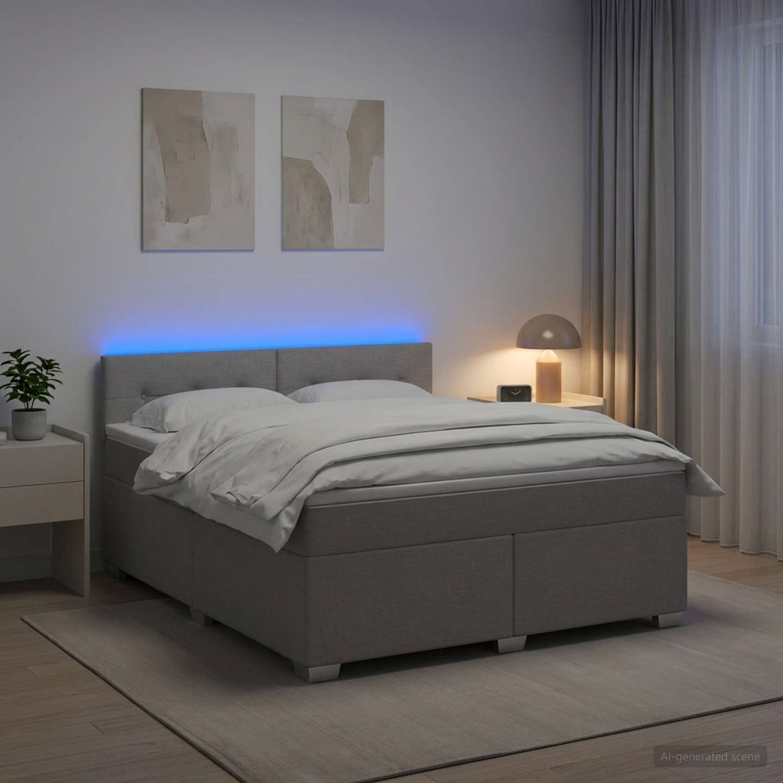 vidaXL Cama con Base Tapizada, Colchón y Luz LED Gris Claro Tela