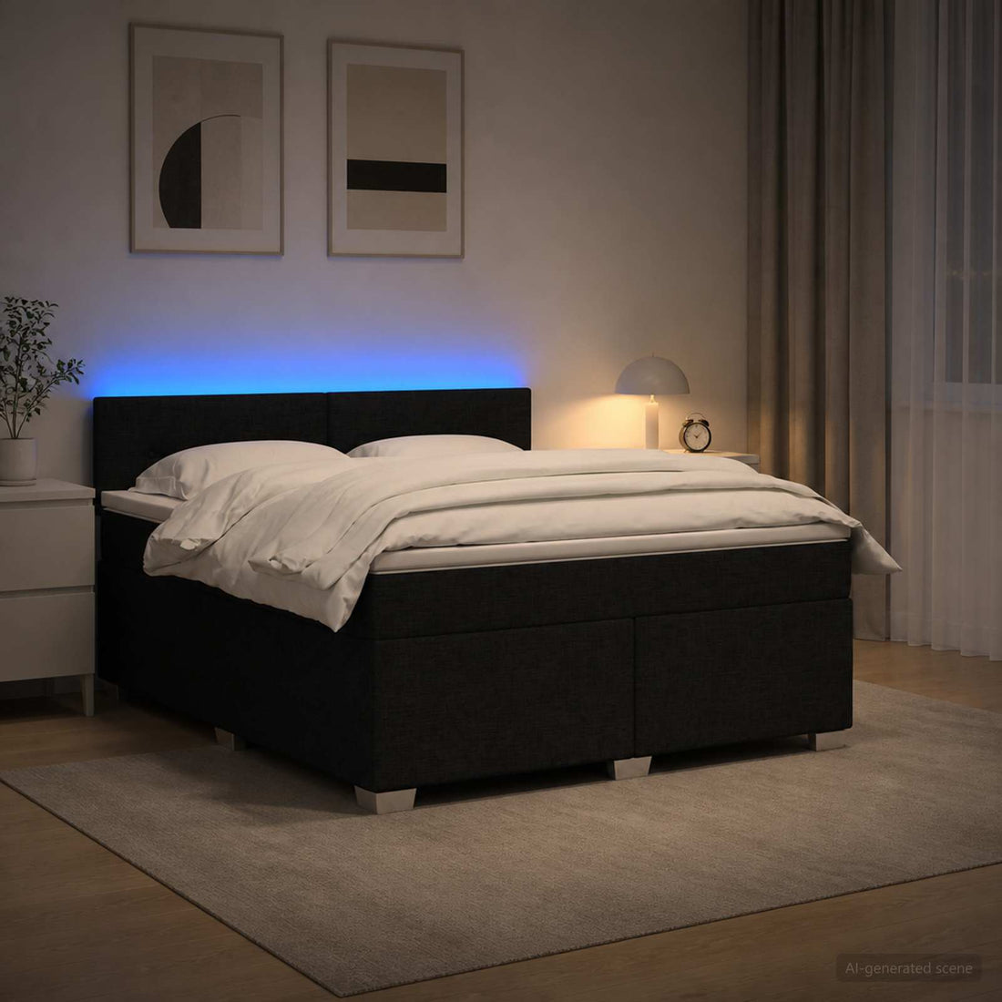 vidaXL Cama con Base Tapizada, Colchón y Luz LED Negro 180 x 200 cm