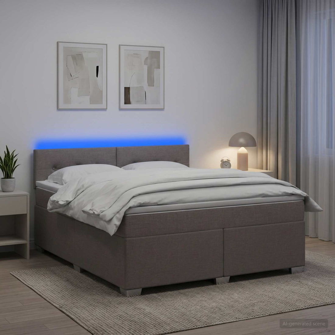 vidaXL Cama con Base Tapizada, Colchón y Luz LED Topo 140 x 190 cm
