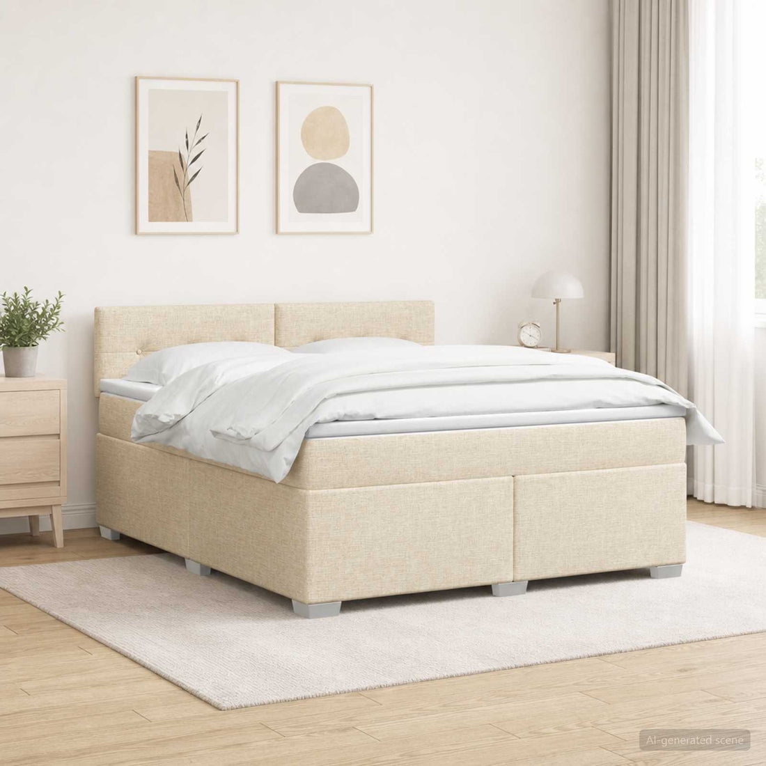 vidaXL Cama con Base Tapizada, Colchón y Luz LED Crema 160 x 200 cm