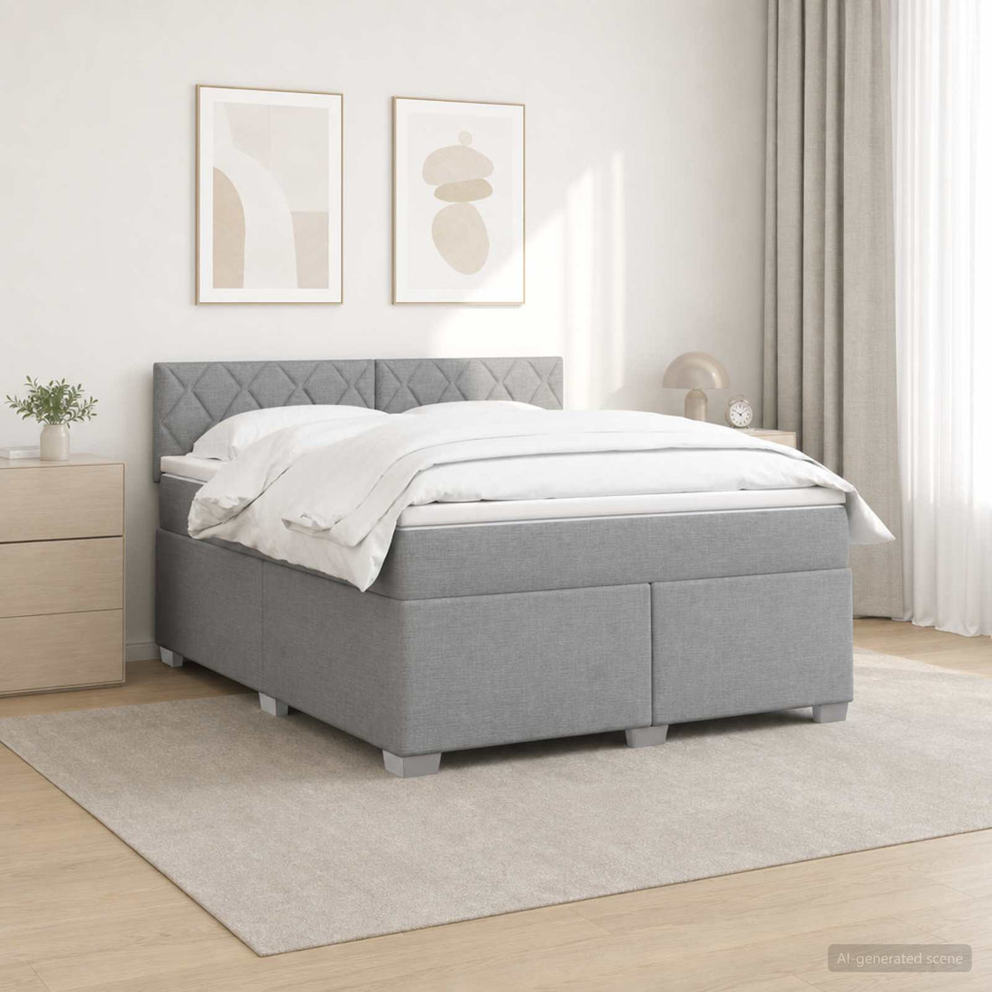 vidaXL Cama con Base Tapizada, Colchón y Luz LED Gris Claro Tela