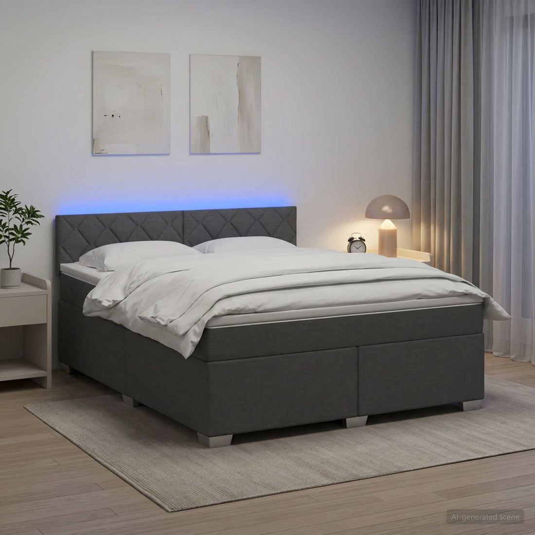 vidaXL Cama con Base Tapizada, Colchón y Luz LED Gris oscuro Tela
