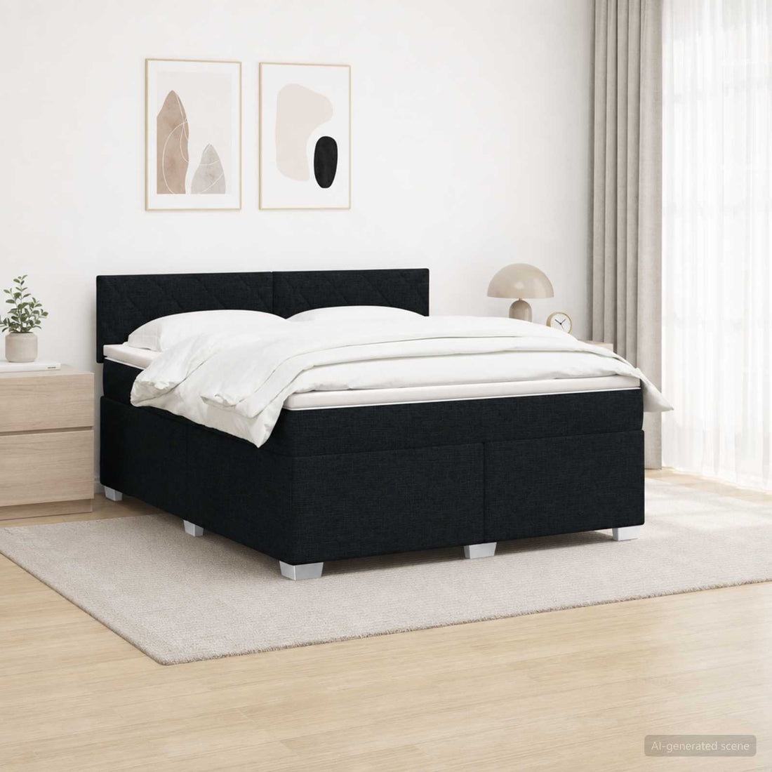 vidaXL Cama con Base Tapizada, Colchón y Luz LED Negro 160 x 200 cm