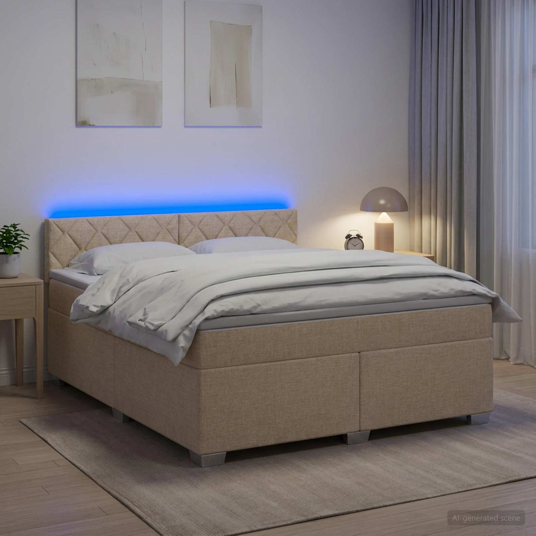 vidaXL Cama con Base Tapizada, Colchón y Luz LED Crema 180 x 200 cm