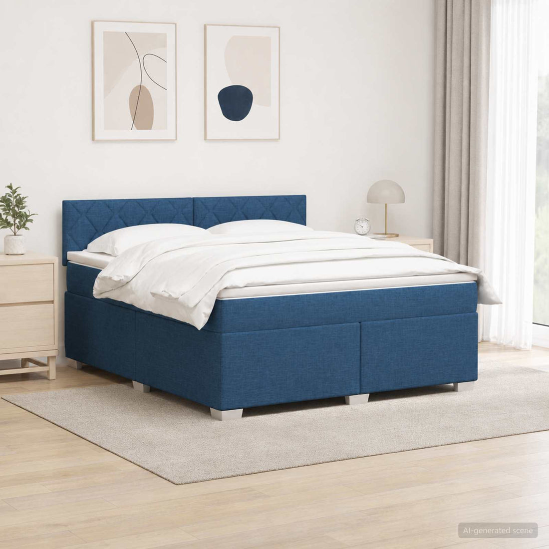 vidaXL Cama con Base Tapizada, Colchón y Luz LED Azul 160 x 200 cm
