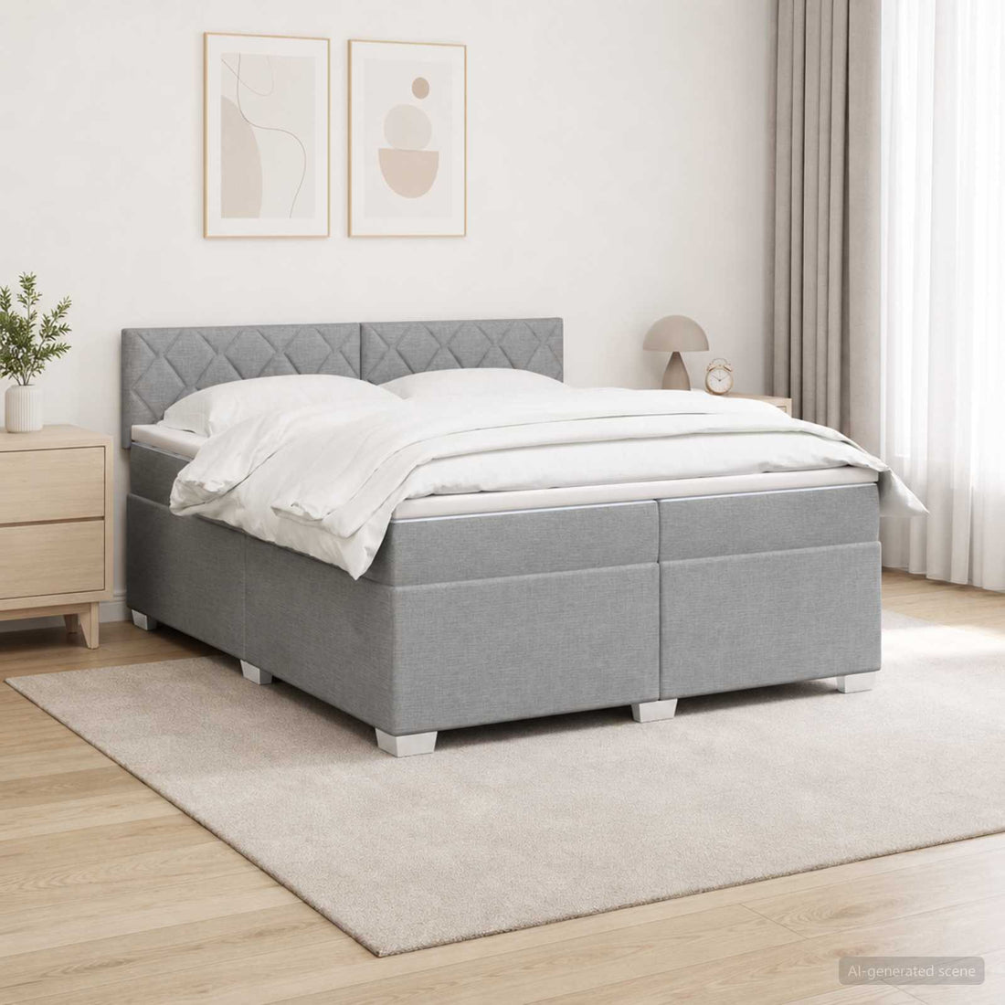 vidaXL Cama con Base Tapizada, Colchón y Luz LED Gris Claro Tela