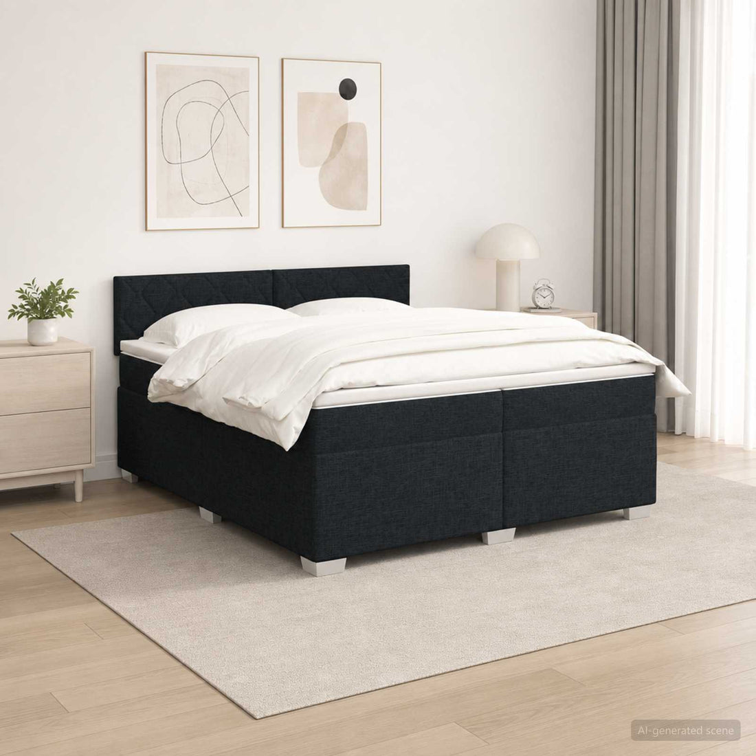 vidaXL Cama con Base Tapizada, Colchón y Luz LED Negro 200 x 200 cm
