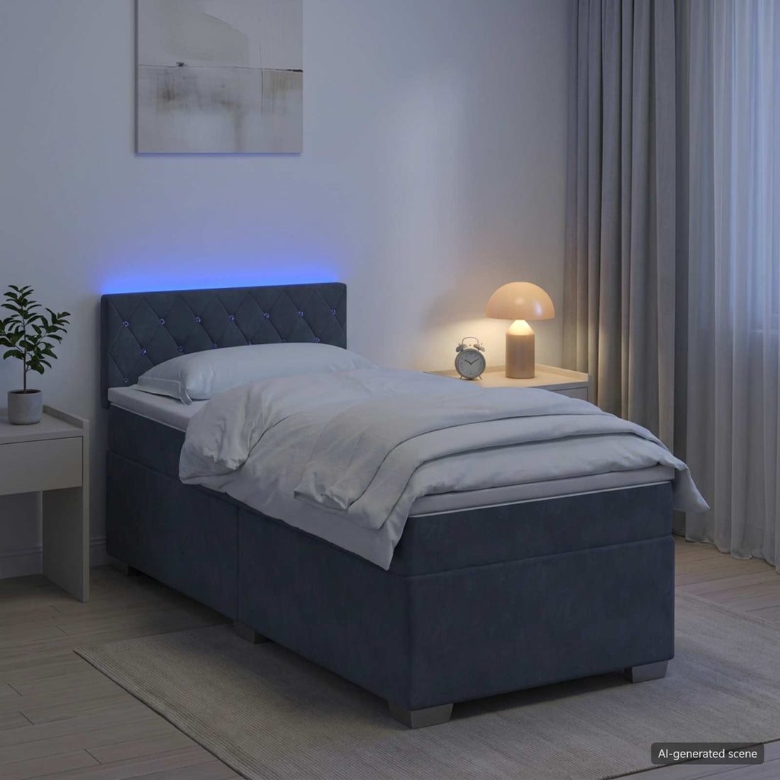 vidaXL Cama con Base Tapizada, Colchón y Luz LED Gris oscuro