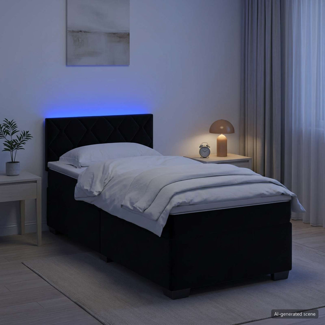 vidaXL Cama con Base Tapizada, Colchón y Luz LED Negro 90 x 190 cm