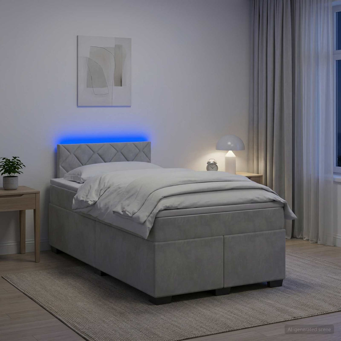 vidaXL Cama con Base Tapizada, Colchón y Luz LED Gris Claro