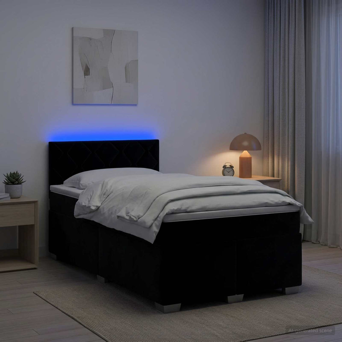 vidaXL Cama con Base Tapizada, Colchón y Luz LED Negro 120 x 190 cm