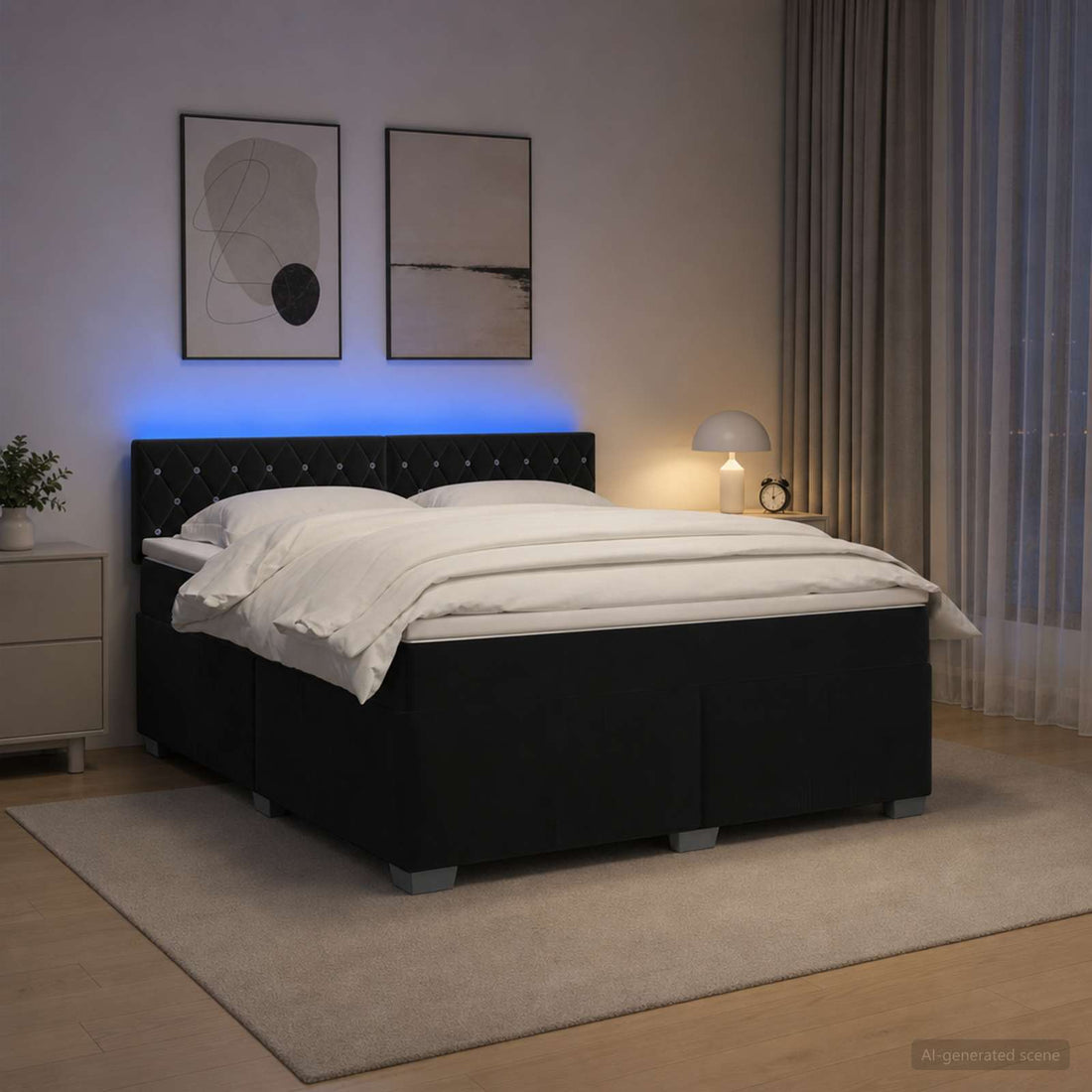 vidaXL Cama con Base Tapizada, Colchón y Luz LED Negro 140 x 200 cm