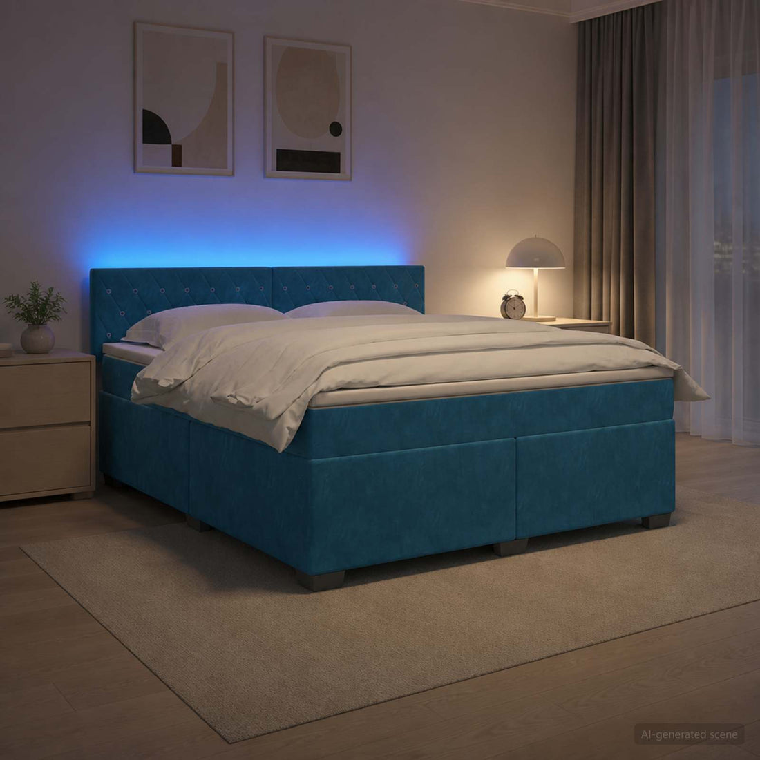 vidaXL Cama con Base Tapizada, Colchón y Luz LED Azul 180 x 200 cm