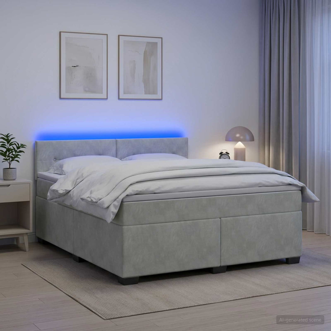 vidaXL Cama con Base Tapizada, Colchón y Luz LED Gris Claro