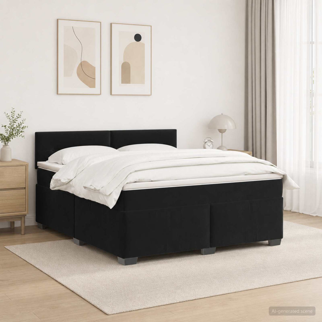 vidaXL Cama con Base Tapizada, Colchón y Luz LED Negro 140 x 190 cm