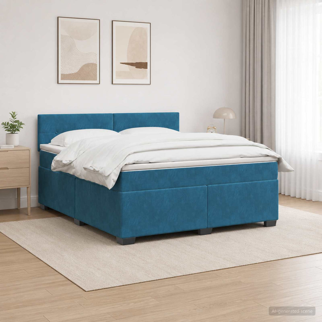 vidaXL Cama con Base Tapizada, Colchón y Luz LED Azul 140 x 200 cm